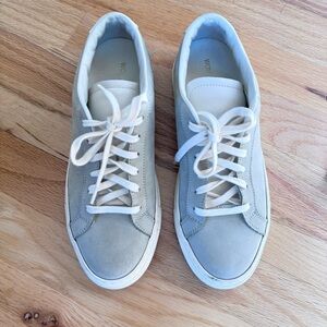 Woman by Common Project Suede Leather Sneaker Shoe 6 White Gray Green